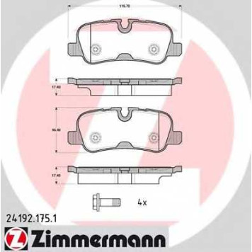 Колодки тормозные дисковые для LAND ROVER DISCOVERY(LA,LA#,TAA), RANGE ROVER(LM,LS) <b>ZIMMERMANN 24192.175.1 / 24192</b>