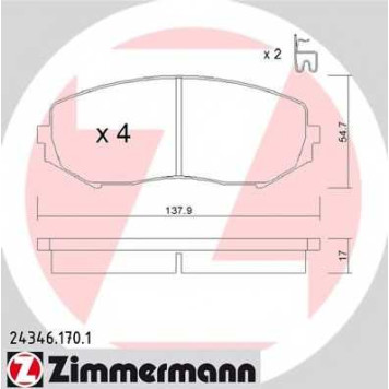 Колодки тормозные дисковые для SUZUKI GRAND VITARA(JT) <b>ZIMMERMANN 24346.170.1 / 24346</b>