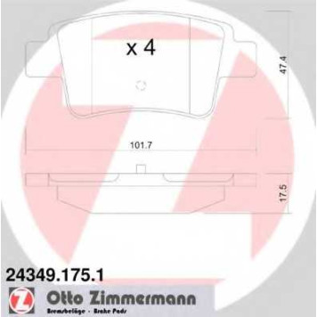 Колодки тормозные дисковые для FIAT PUNTO(199) / OPEL CORSA <b>ZIMMERMANN 24349.175.1 / 24349</b>