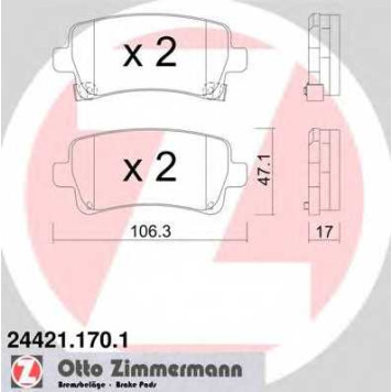 Колодки тормозные дисковые для OPEL INSIGNIA / SAAB 9-5(YS3G) <b>ZIMMERMANN 24421.170.1 / 24421</b>