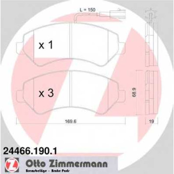 Колодки тормозные дисковые для CITROEN JUMPER / FIAT DUCATO(250,290) / PEUGEOT BOXER <b>ZIMMERMANN 24466.190.1 / 24466</b>