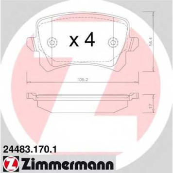 Колодки тормозные дисковые для AUDI A6, Q3 / VW CC, PASSAT, SHARAN, TIGUAN <b>ZIMMERMANN 24483.170.1 / 24483</b>