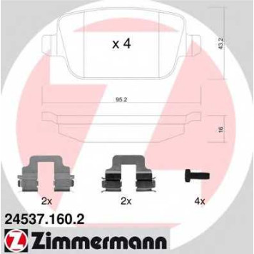 Колодки тормозные дисковые для FORD FOCUS(DA#), GALAXY(WA6), KUGA, MONDEO(BA7), S-MAX(WA6) <b>ZIMMERMANN 24537.160.2 / 24537</b>