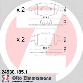 Колодки тормозные дисковые для CITROEN BERLINGO(B9), C4(B7,UA#,UD#), DS4 / PEUGEOT 5008, PARTNER <b>ZIMMERMANN 24538.185.1 / 24538</b>