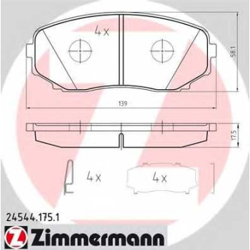 Колодки тормозные дисковые для MAZDA CX-7(ER), CX-9(TB) <b>ZIMMERMANN 24544.175.1 / 24544</b>
