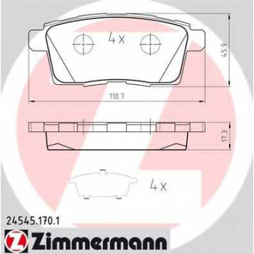 Колодки тормозные дисковые для MAZDA CX-7(ER), CX-9(TB) <b>ZIMMERMANN 24545.170.1 / 24545</b>