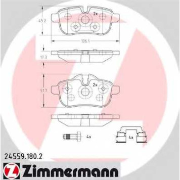Колодки тормозные дисковые для BMW Z4(E89) <b>ZIMMERMANN 24559.180.2 / 24557</b>