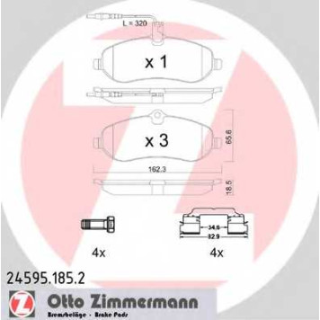 Колодки тормозные дисковые для CITROEN JUMPY / FIAT SCUDO(270, 272) / PEUGEOT EXPERT(VF3A#, VF3U#, VF3V#, VF3X#) <b>ZIMMERMANN 24595.185.2 / 24595</b>