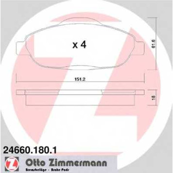 Колодки тормозные дисковые для PEUGEOT 3008, 308(4A#,4C#) <b>ZIMMERMANN 24660.180.1 / 24660</b>
