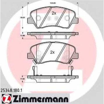 Колодки тормозные дисковые для HYUNDAI ACCENT(RB) / KIA RIO(UB) <b>ZIMMERMANN 25348.180.1 / 25348</b>