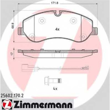 Колодки тормозные дисковые для FORD TOURNEO CUSTOM, TRANSIT CUSTOM, TRANSIT <b>ZIMMERMANN 25602.170.2 / 25602</b>