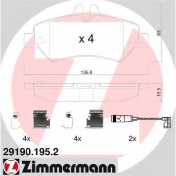 Колодки тормозные дисковые для MERCEDES SPRINTER(906) <b>ZIMMERMANN 29190.195.2 / 29190</b>