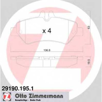 Колодки тормозные дисковые для MERCEDES SPRINTER(906) / VW CRAFTER(2E#,2F#) <b>ZIMMERMANN 29190.195.1 / 29190</b>